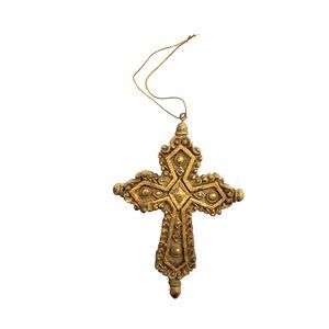 Vintage Fortunoff’s Distressed Taupe Gold Ornate Cross Crucifix Ornament